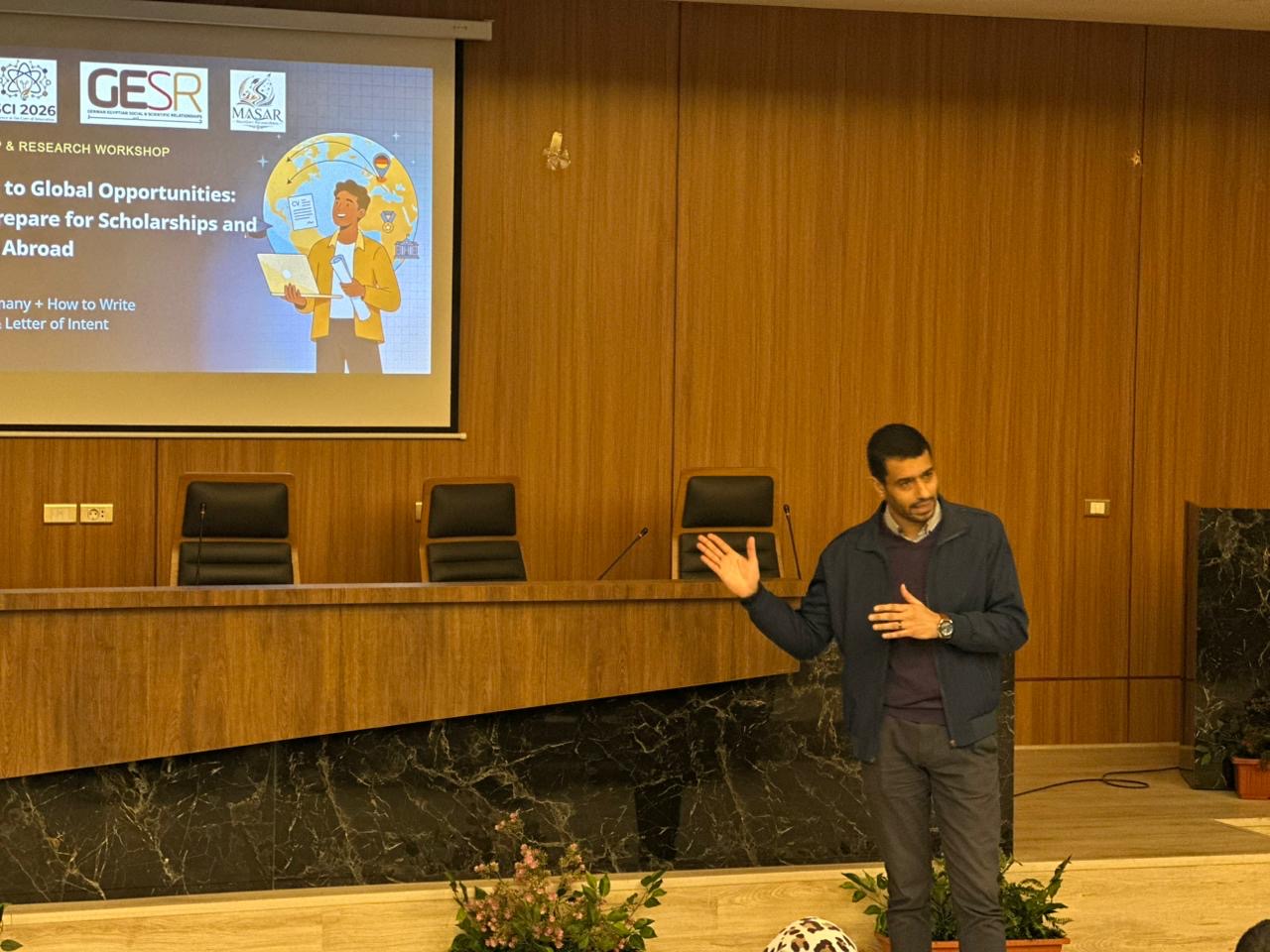 Dr. Hazem Badawy presenting during the From Lab to Global Opportunities workshop